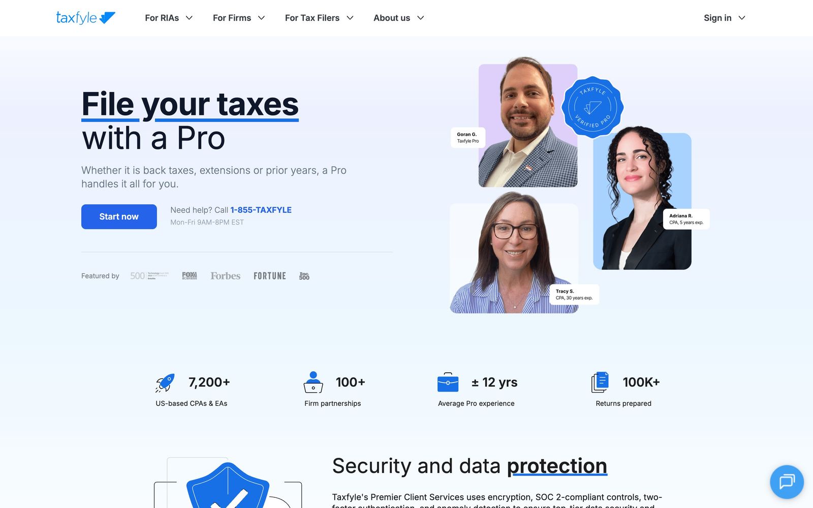 Taxfyle website: homepage