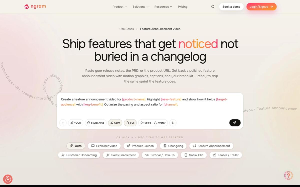 ngram, features page screenshot