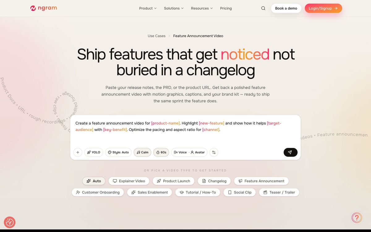 ngram, features page screenshot