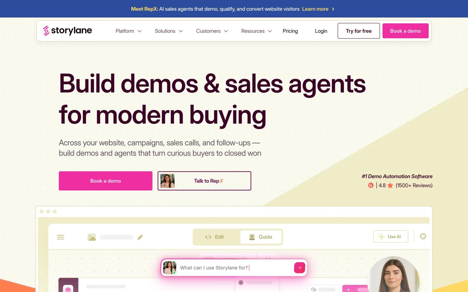 Storylane website, homepage