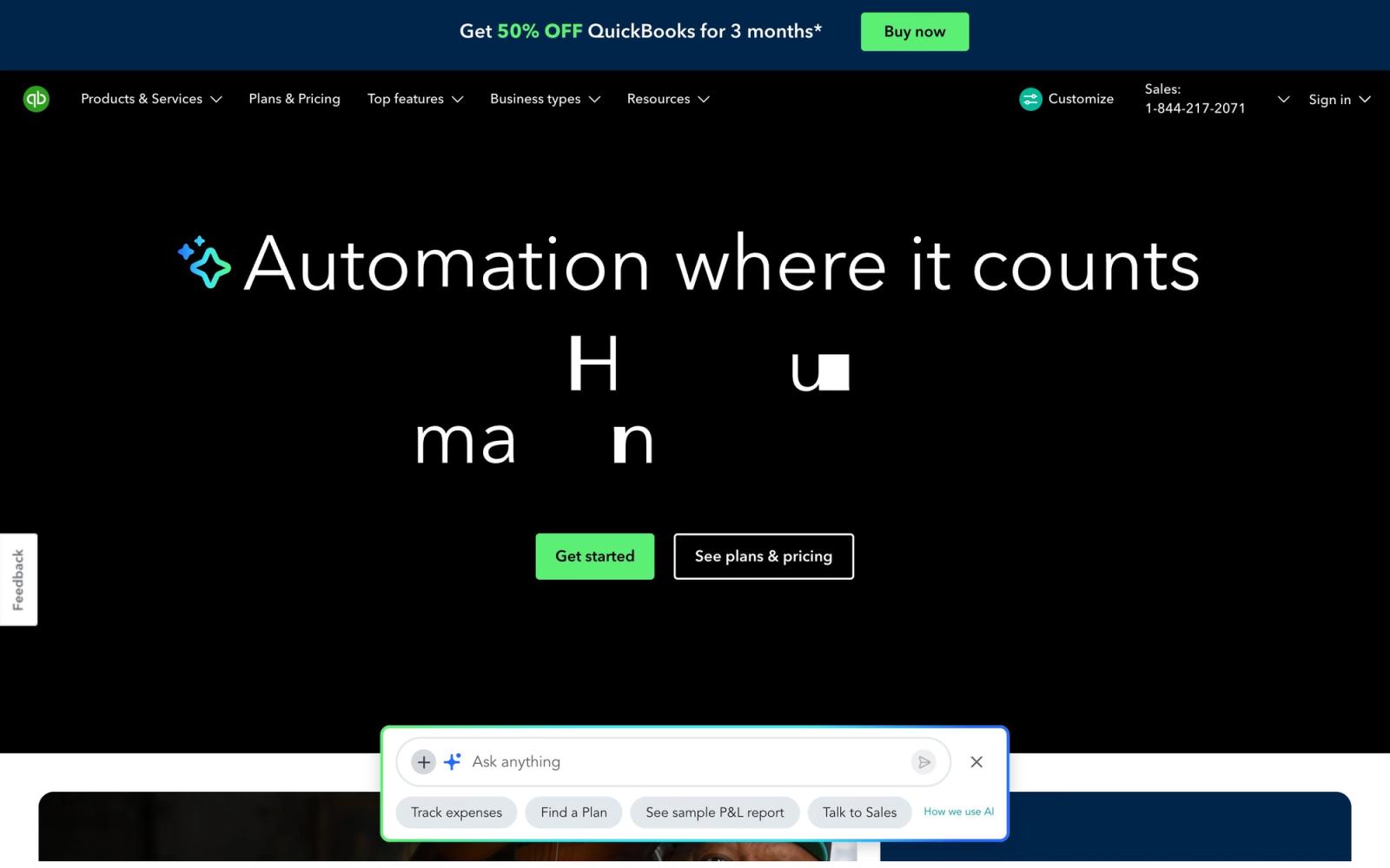 QuickBooks Online website: homepage
