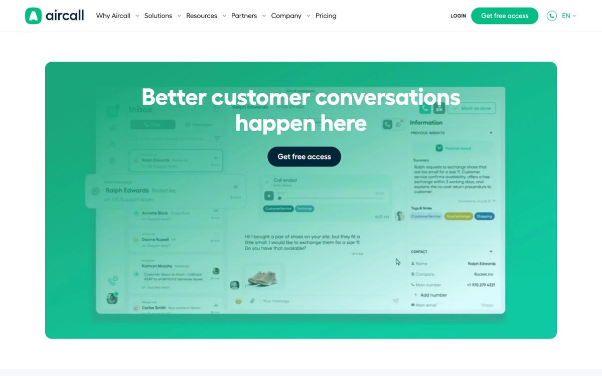 Aircall, product page screenshot