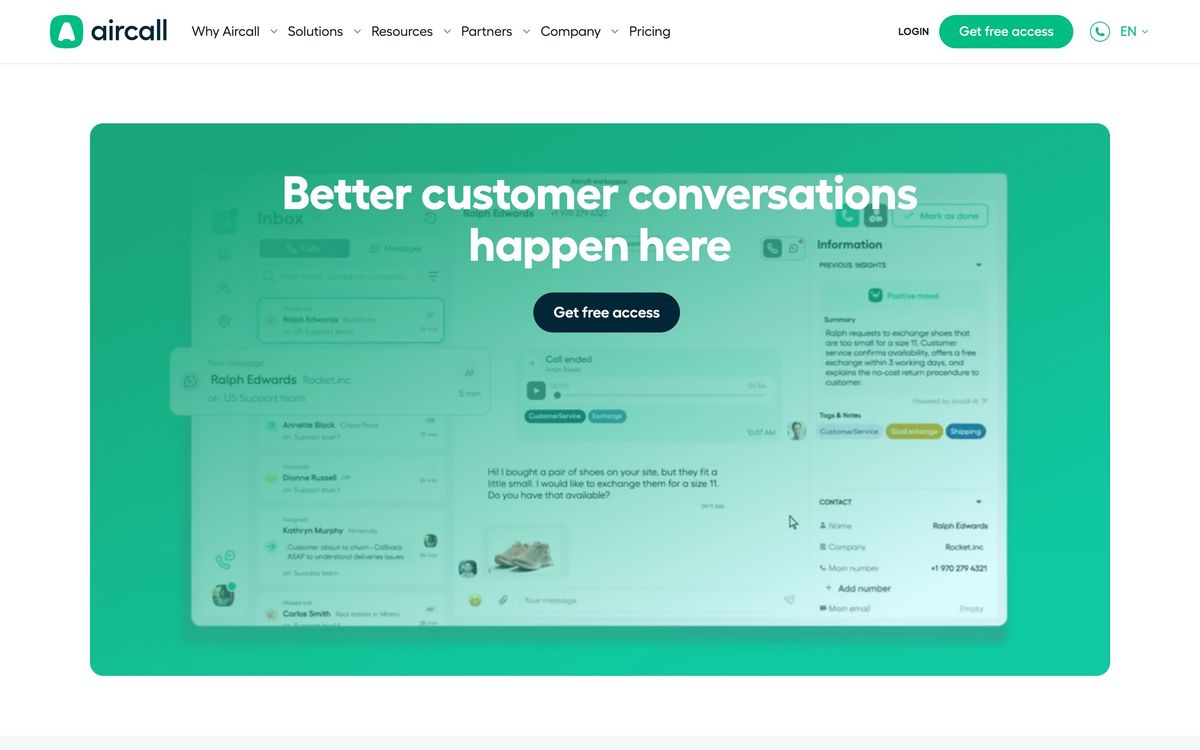 Aircall, product page screenshot