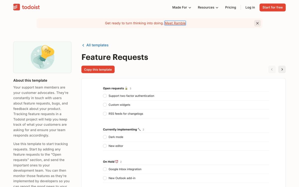 Todoist, features page screenshot
