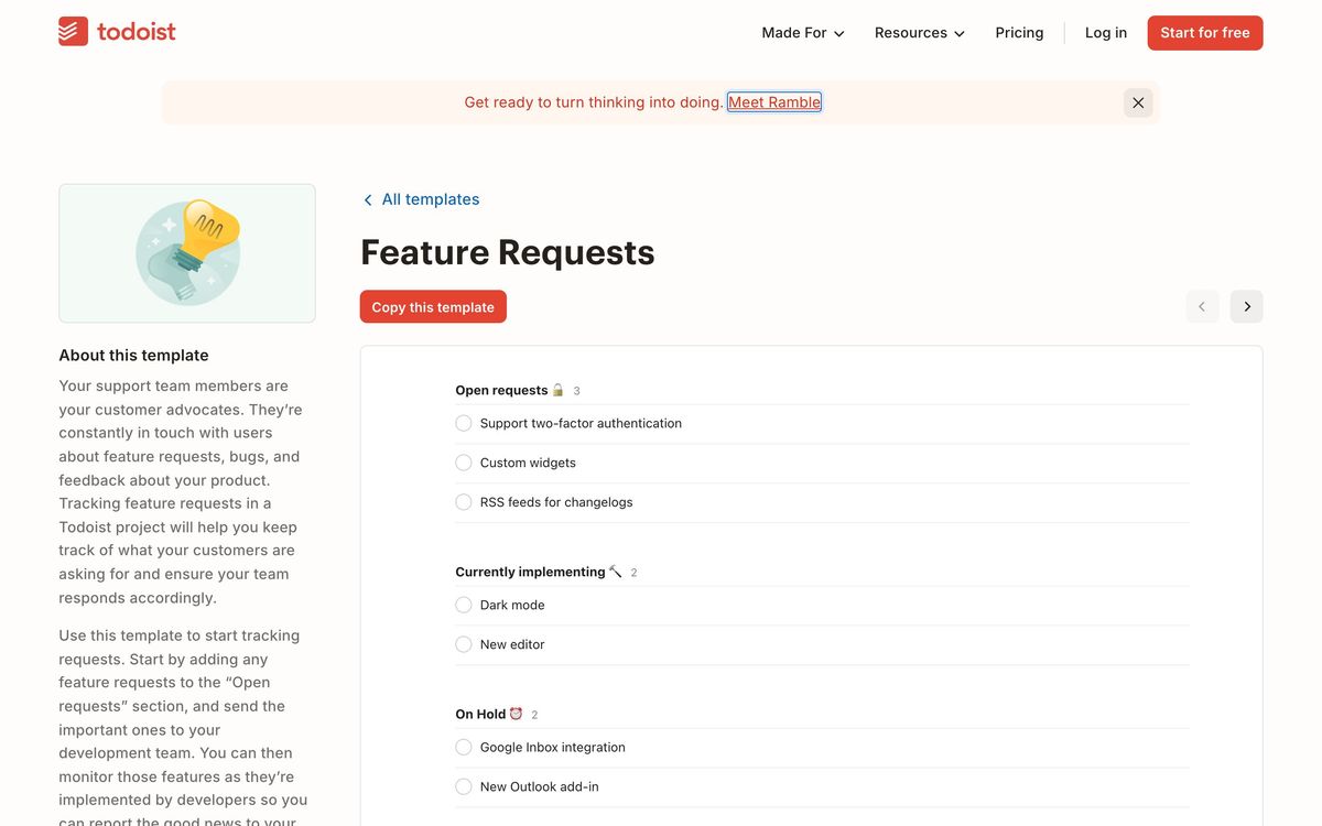 Todoist, features page screenshot