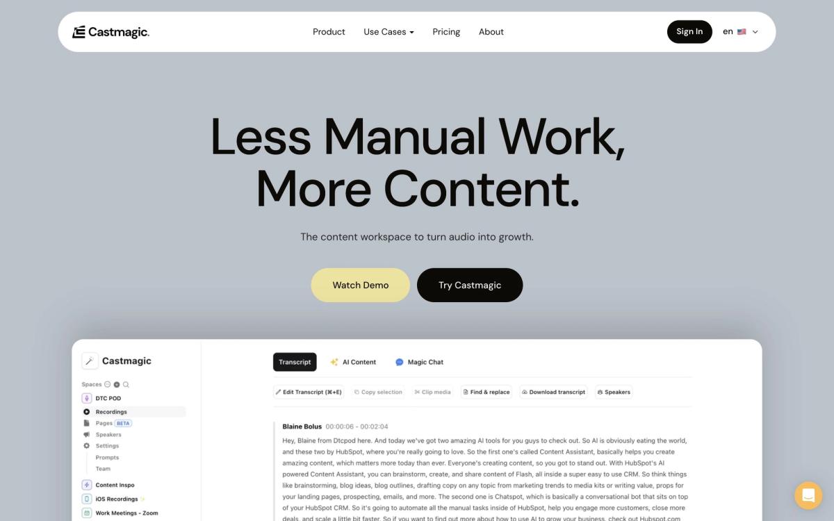 Castmagic: features page screenshot