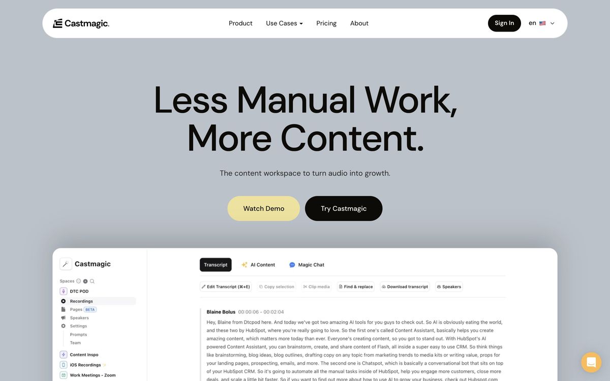 Castmagic: features page screenshot