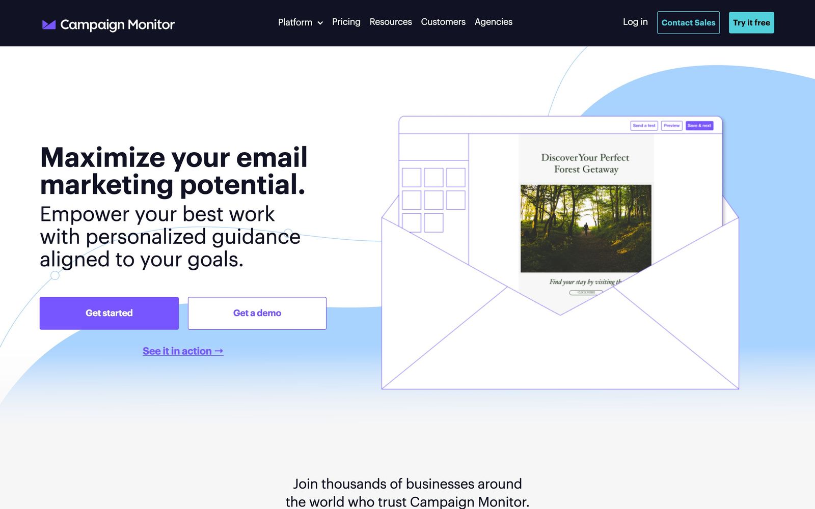 Campaign Monitor website, homepage