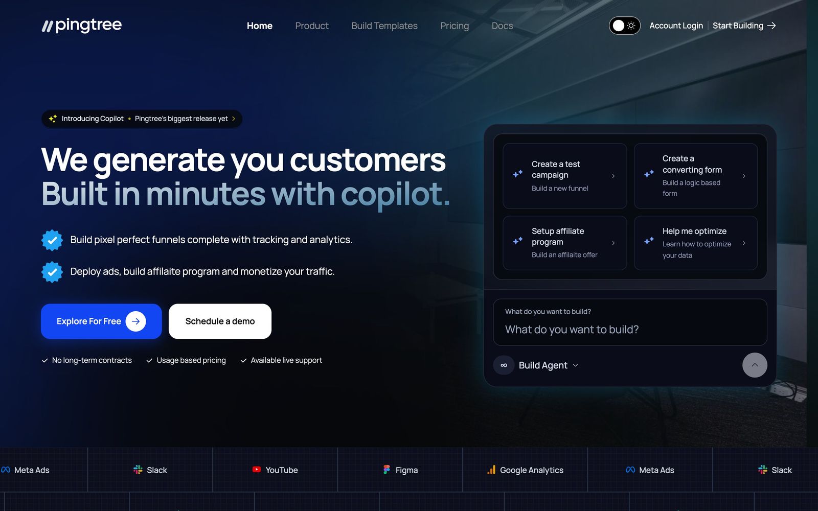 Pingtree website, homepage