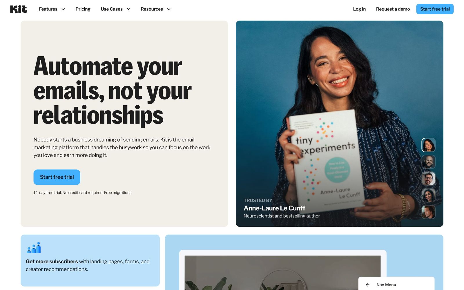 Kit website, homepage