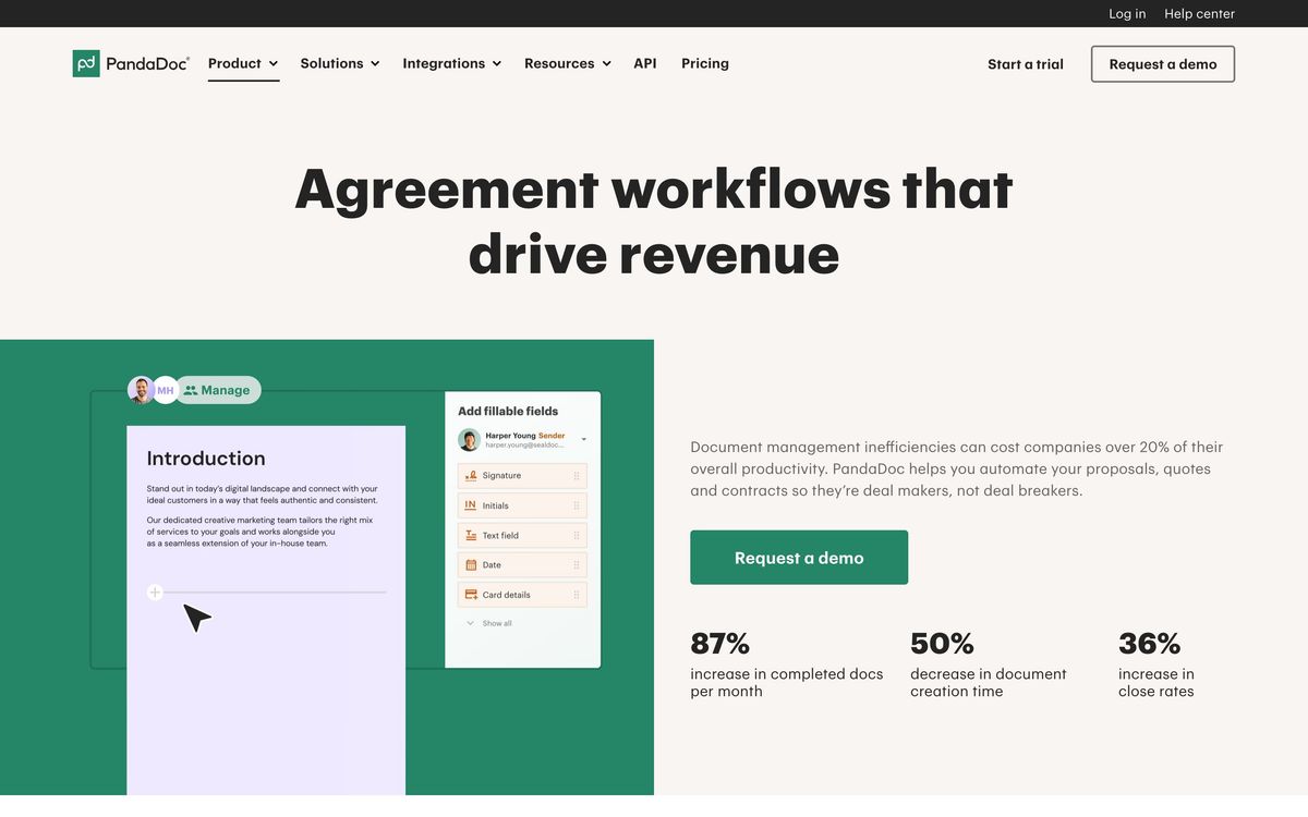 PandaDoc, product page screenshot