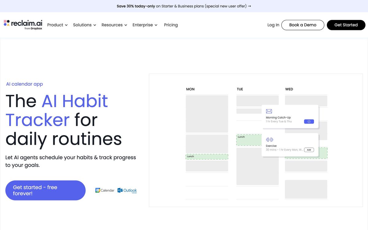 Reclaim.ai: features page screenshot
