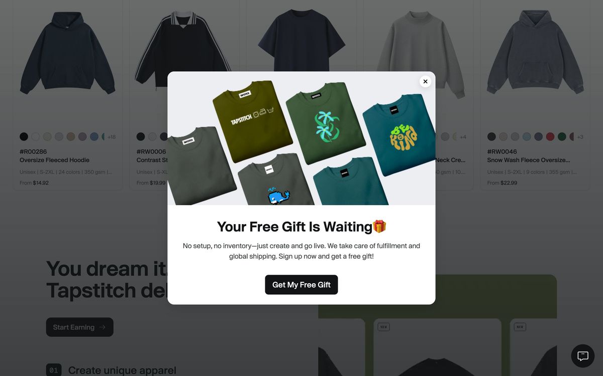 Tapstitch, product overview page screenshot