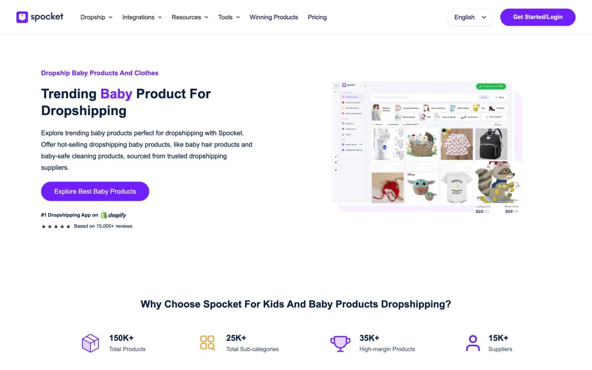 Spocket, product page screenshot