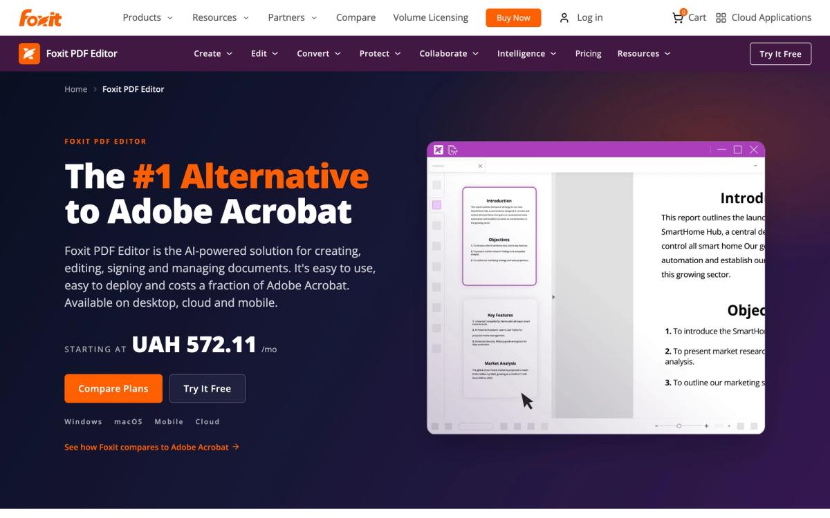 Foxit, features page screenshot