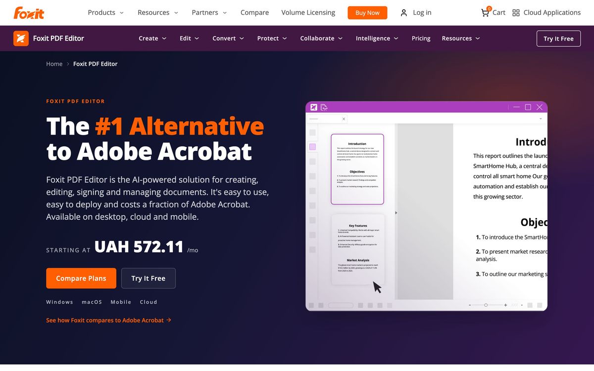 Foxit, features page screenshot