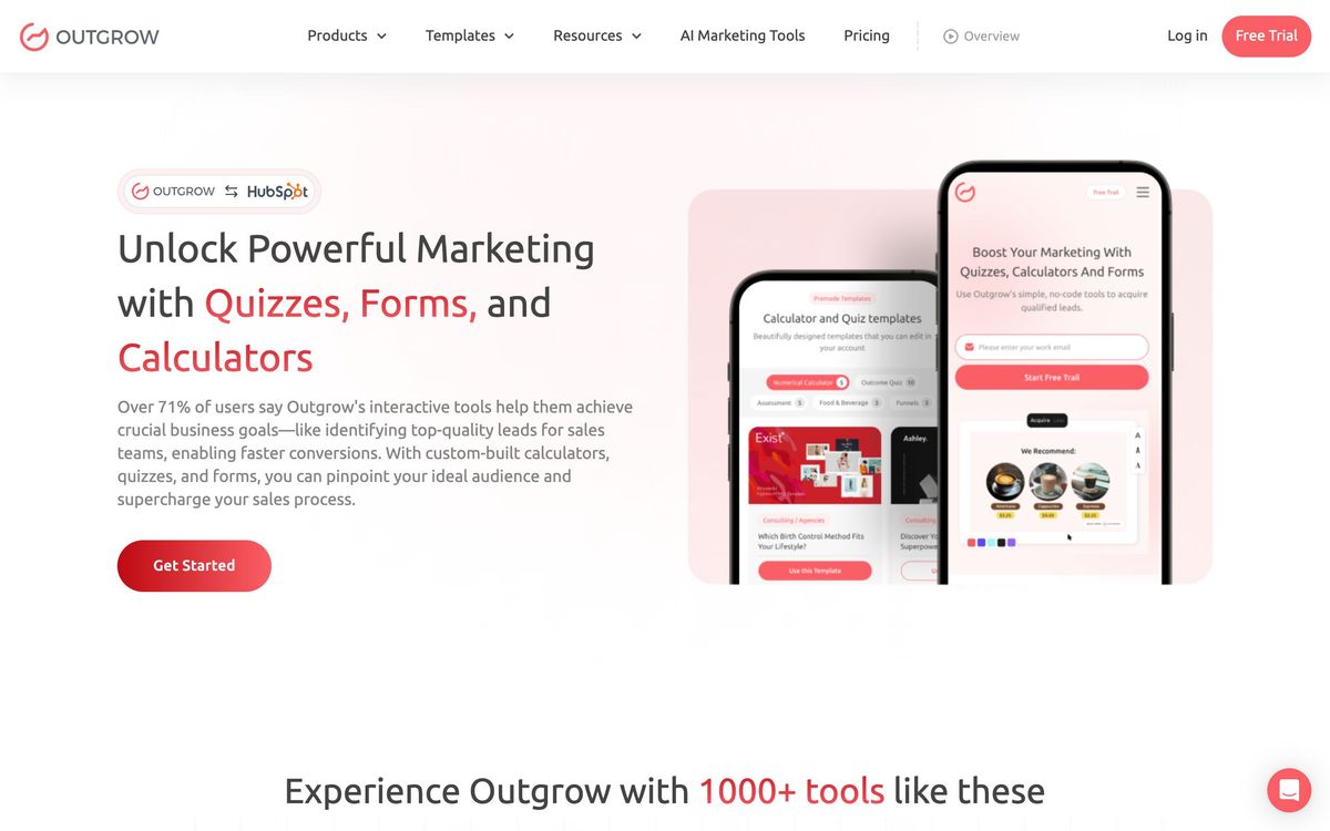 Outgrow, integrations page screenshot