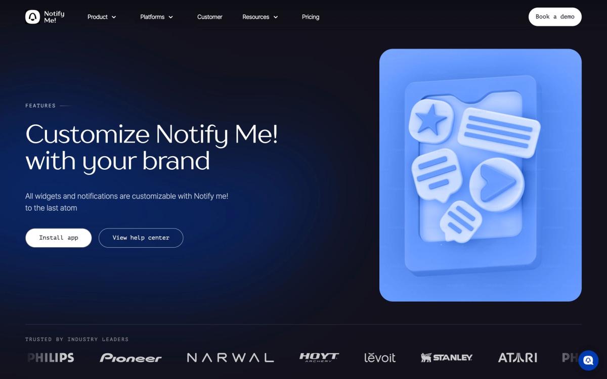 Notify Me, features page screenshot