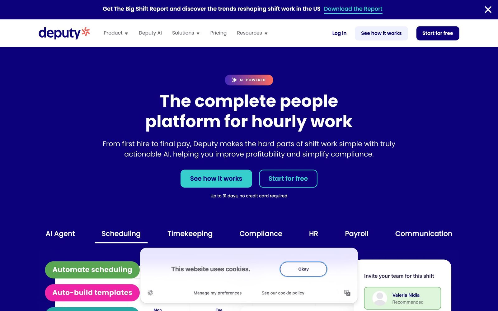 Deputy website, homepage