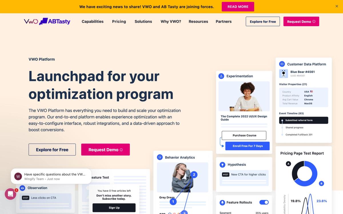 VWO, product page screenshot