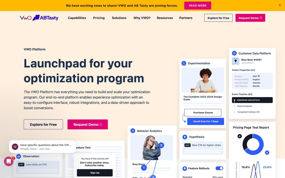 VWO, product page screenshot
