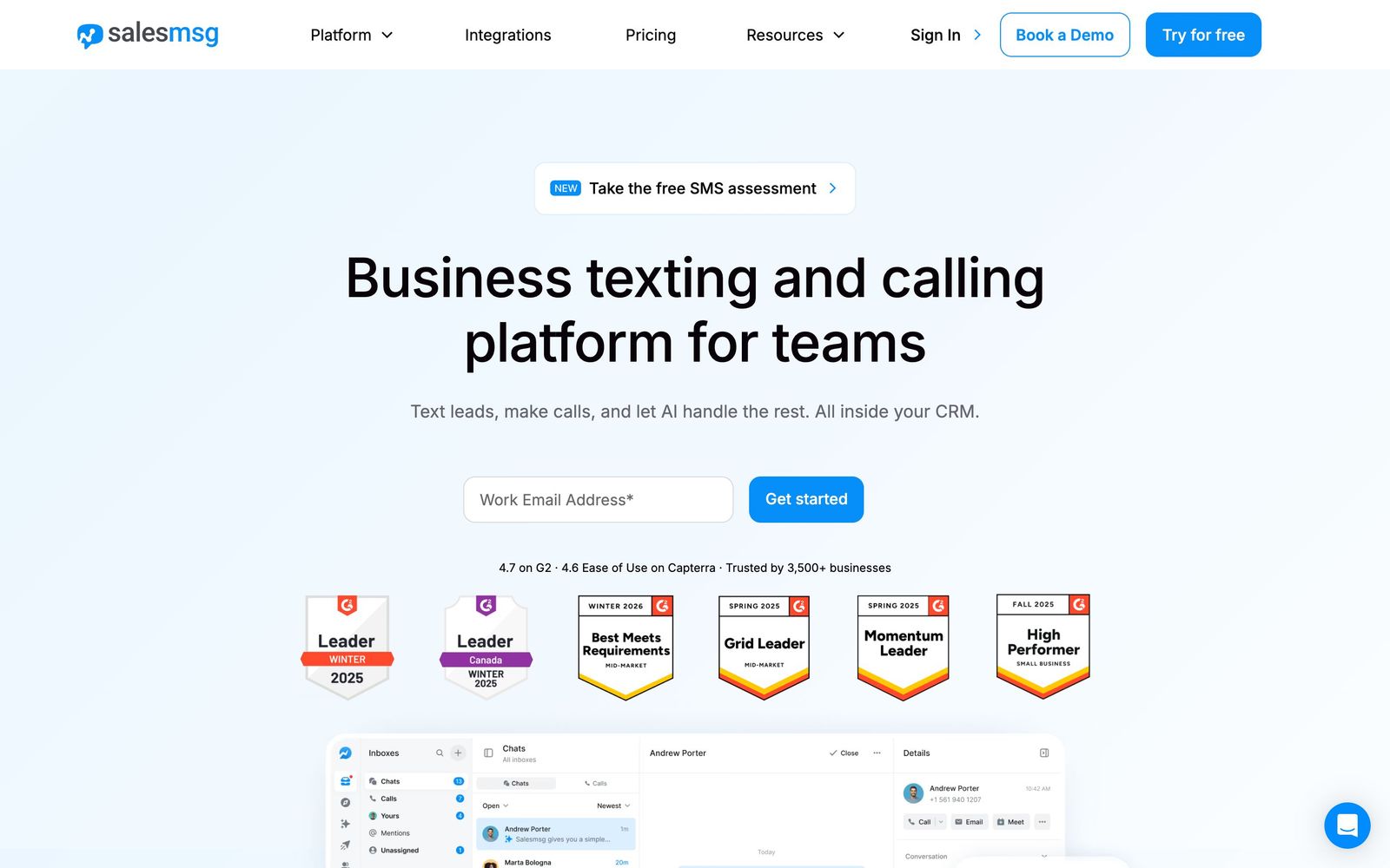 Salesmsg website, homepage