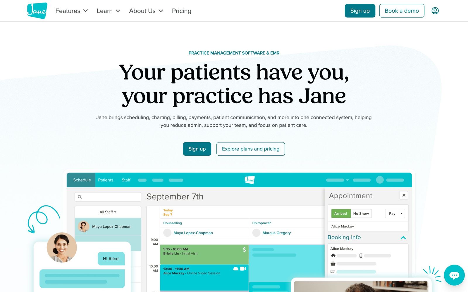 Jane website, homepage