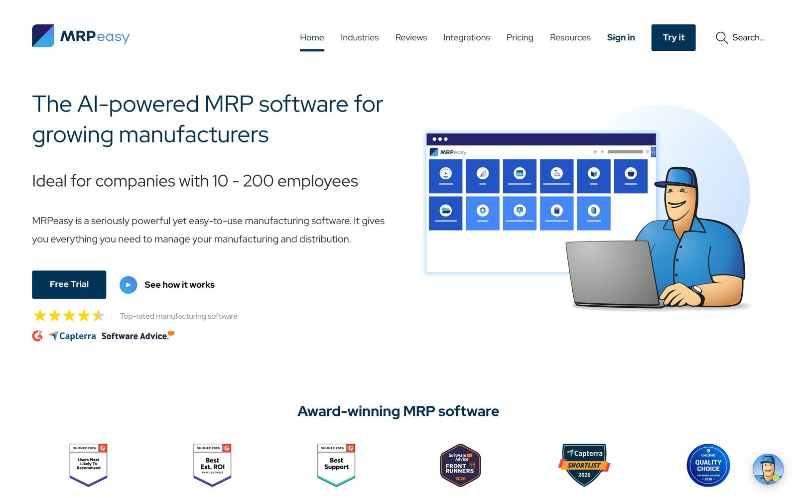 MRPeasy website, homepage