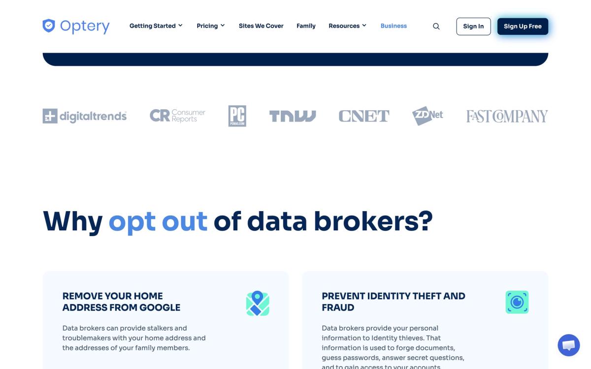 Optery, product overview page screenshot