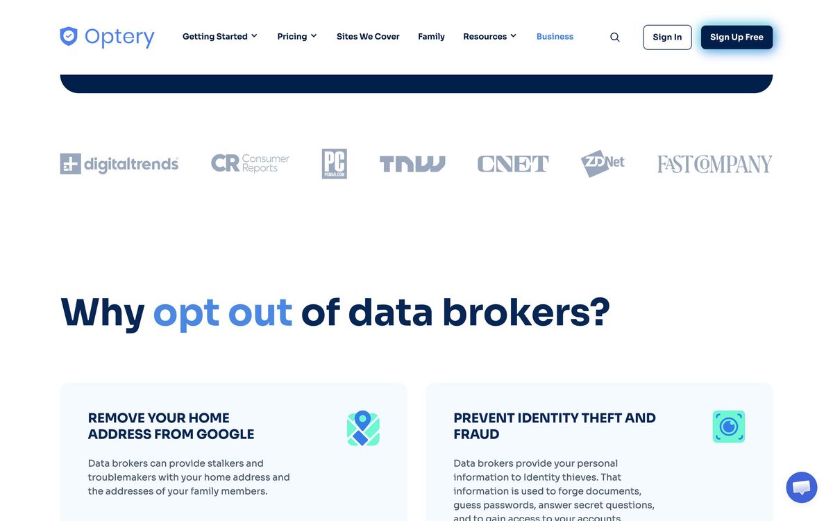 Optery, product overview page screenshot