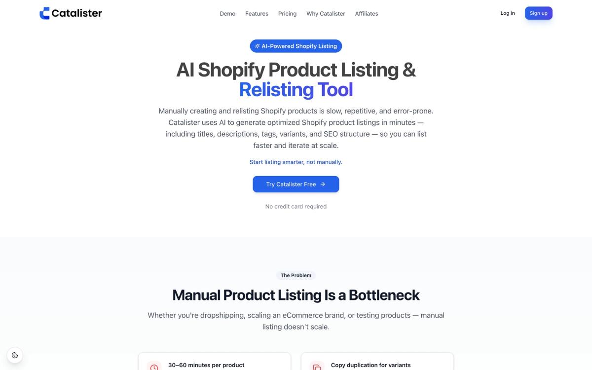 Catalister, product page screenshot