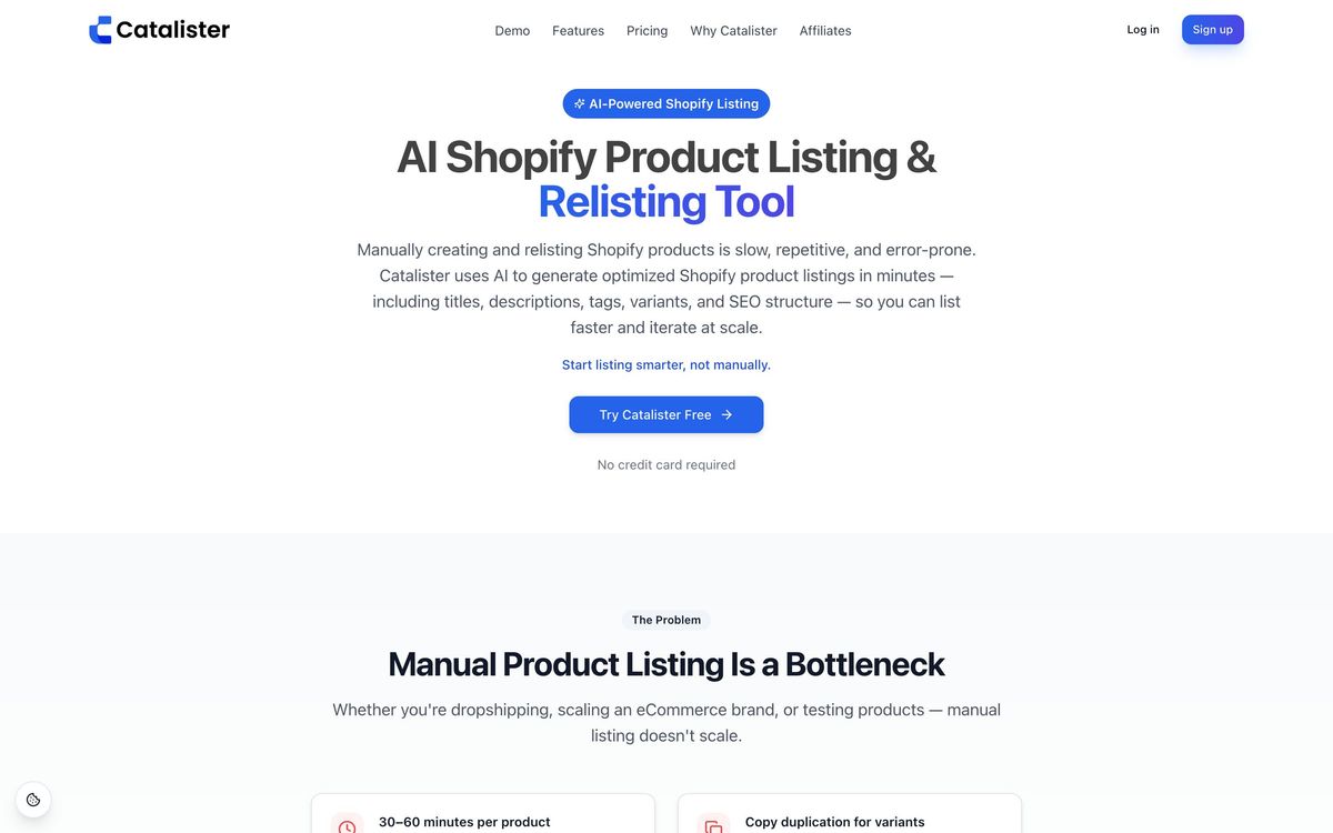 Catalister, product page screenshot