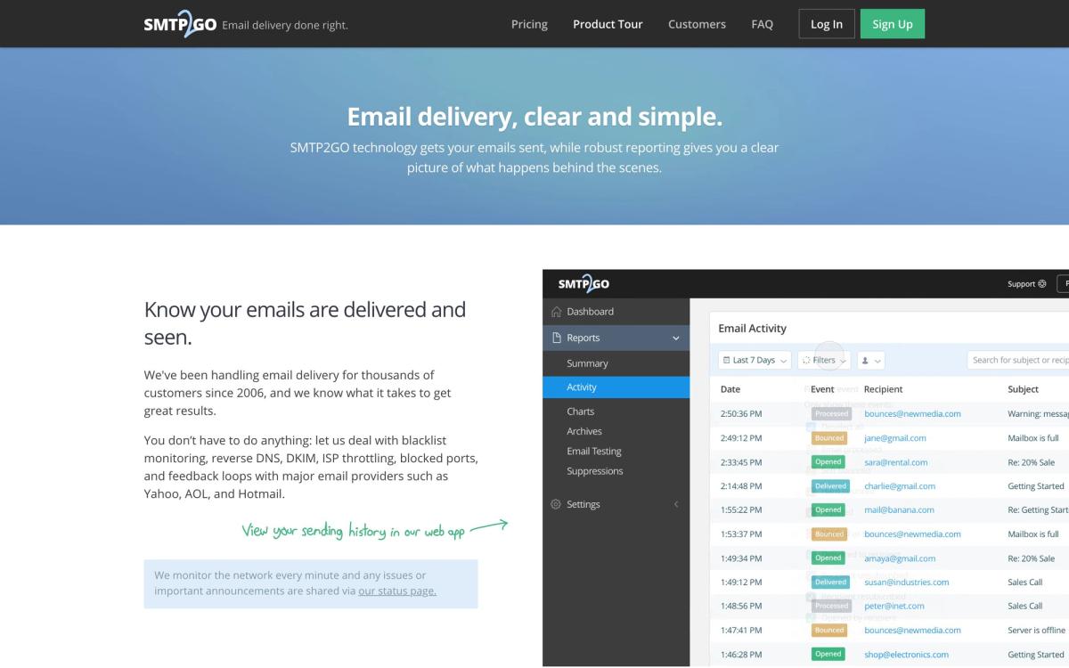SMTP2GO, product page screenshot