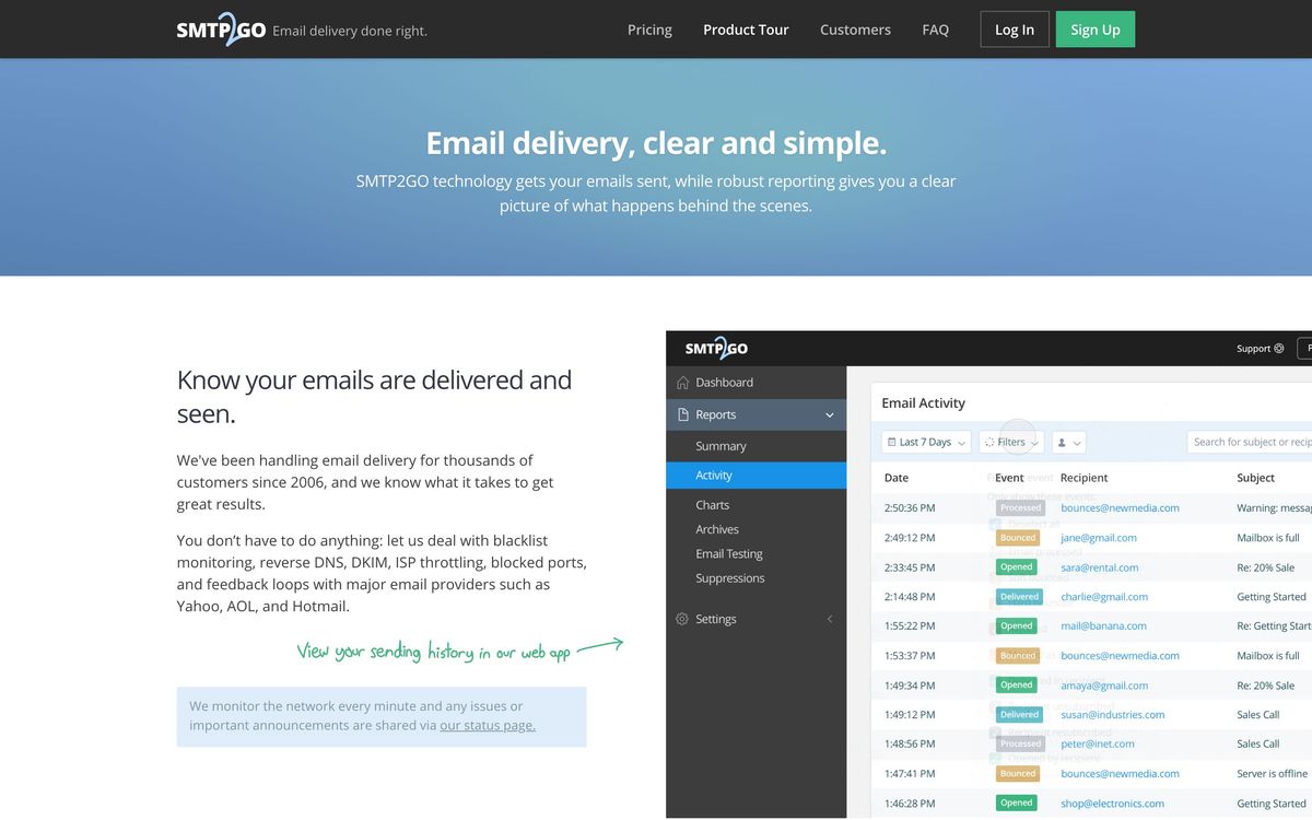 SMTP2GO, product page screenshot