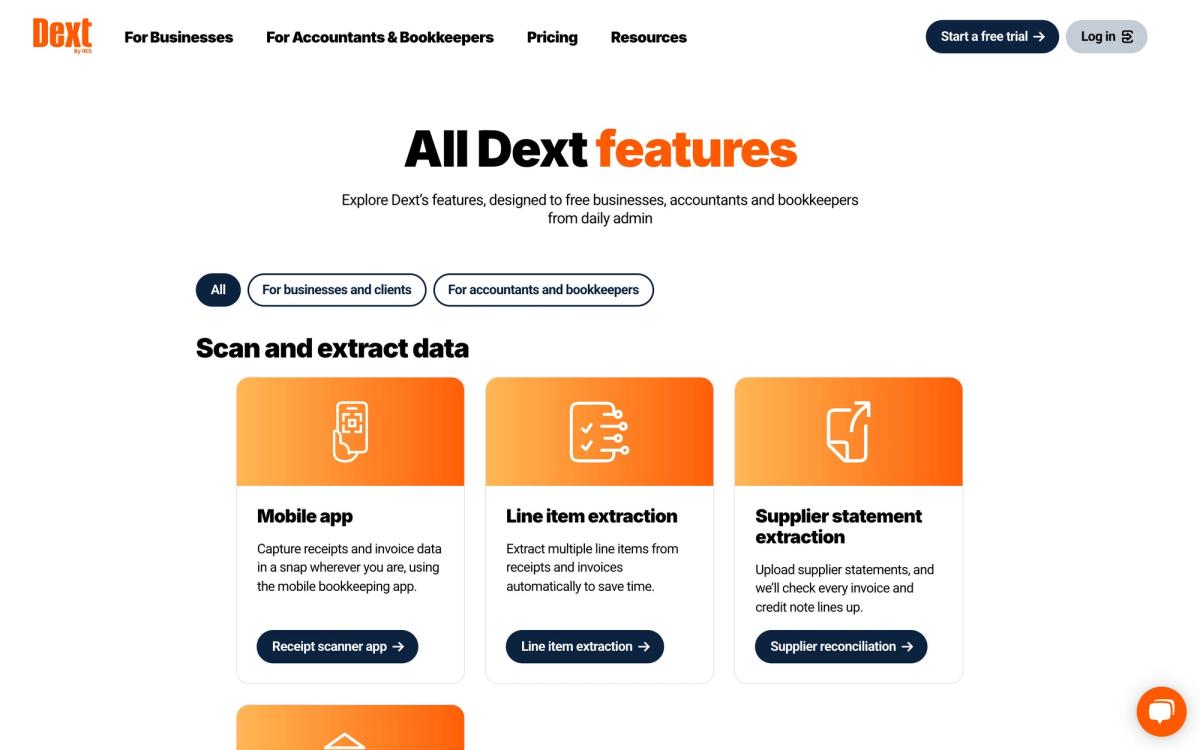 Dext: features page screenshot