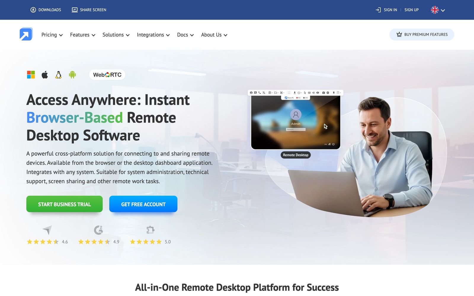 Getscreen.me website, homepage