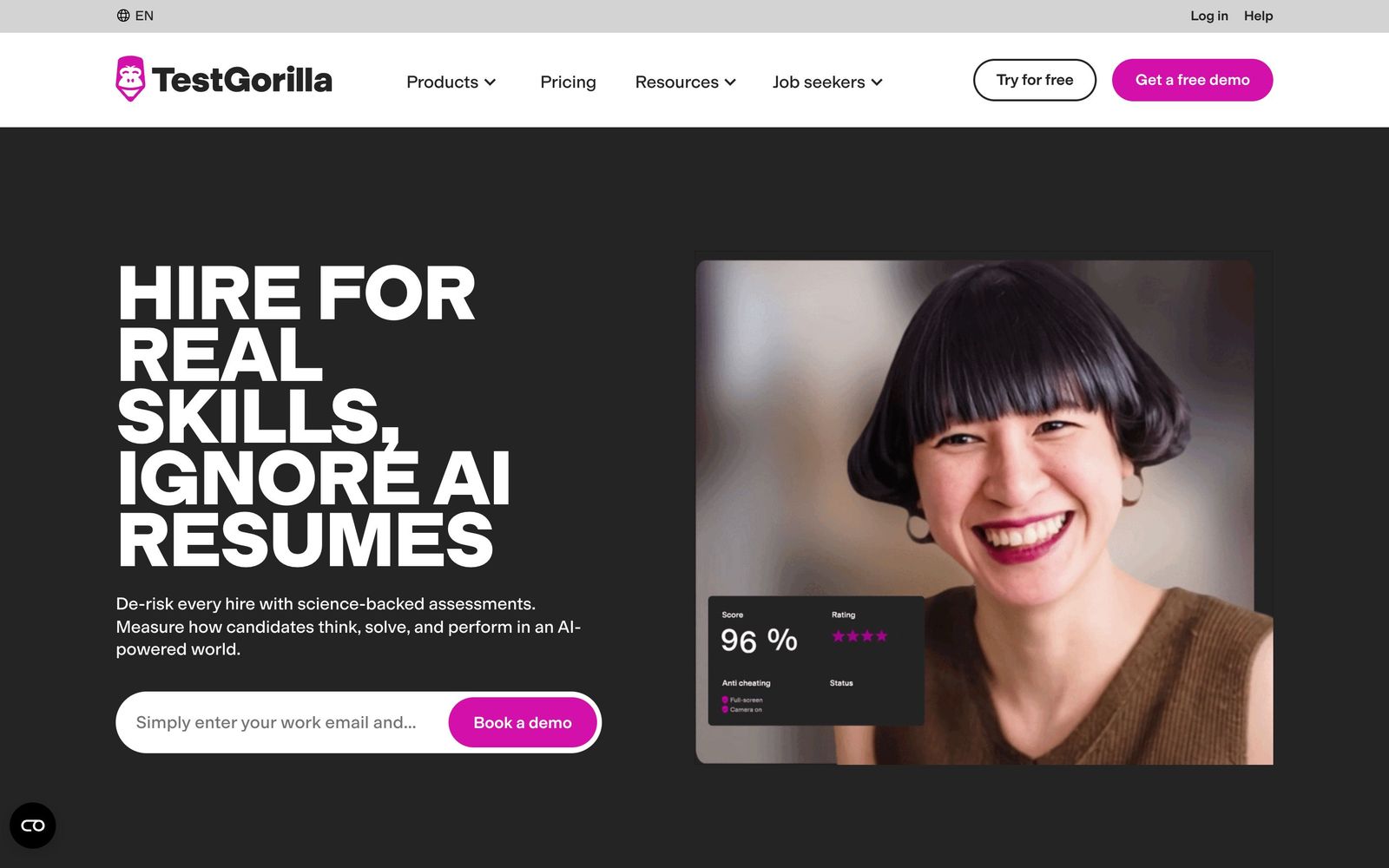 TestGorilla website, homepage