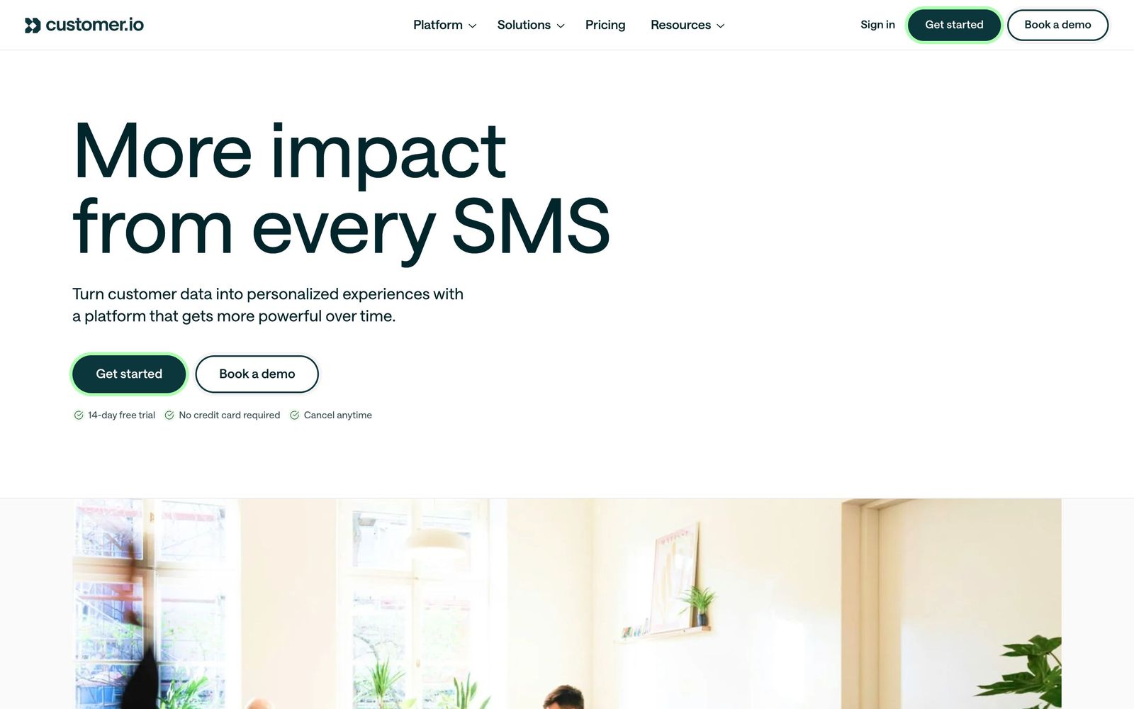 Customer.io website, homepage