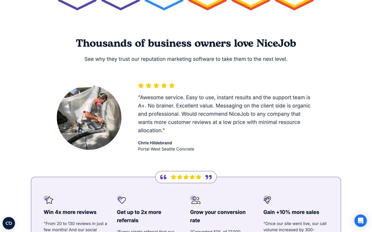 NiceJob, product overview page screenshot