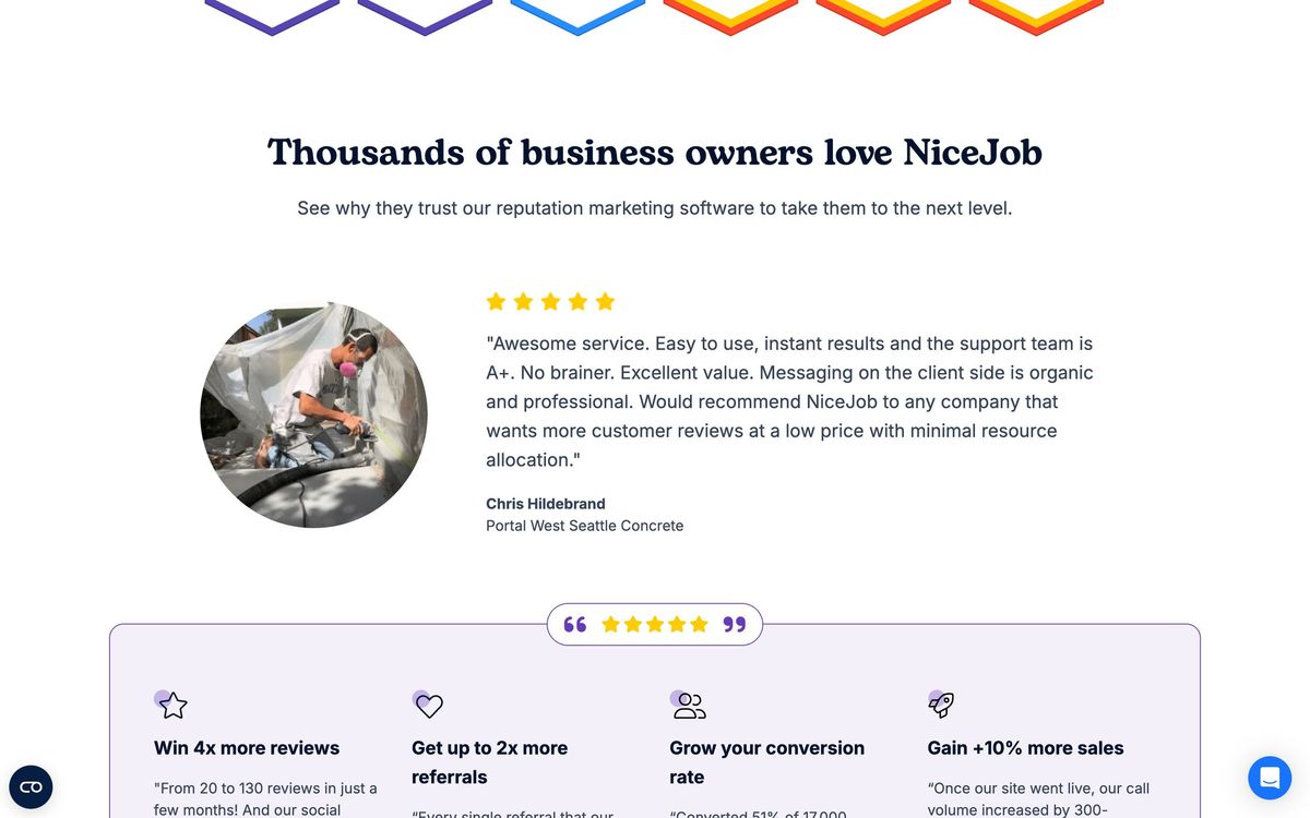 NiceJob, product overview page screenshot