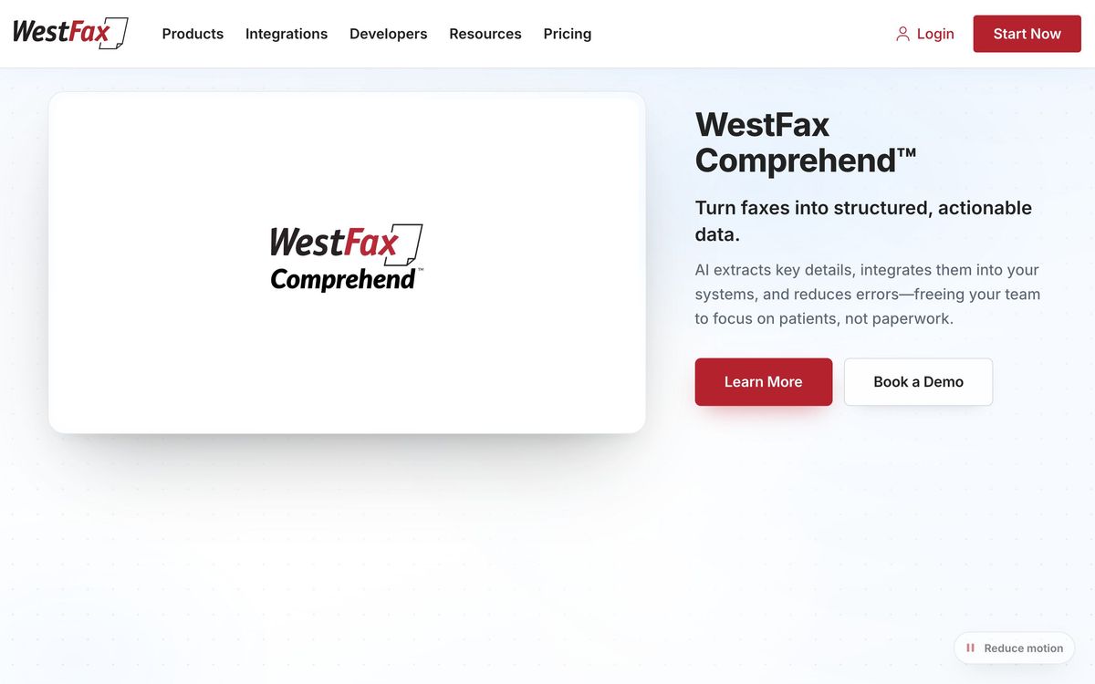 WestFax, product overview page screenshot