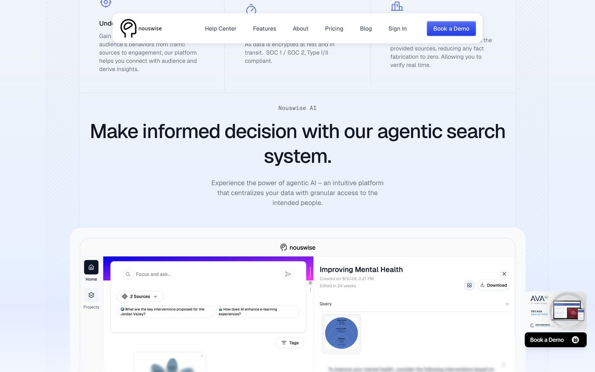 Nouswise, product overview page screenshot