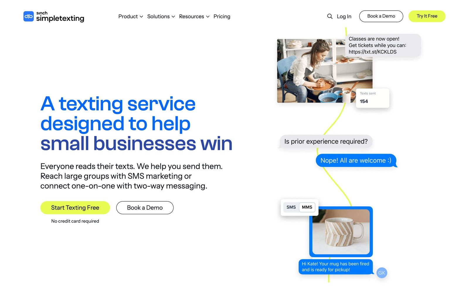 SimpleTexting website, homepage