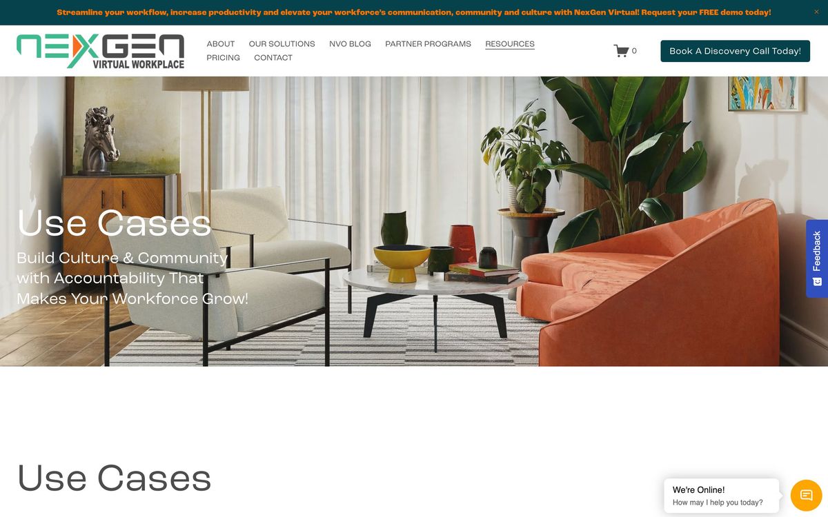NexGen Virtual Workplace, use cases page screenshot