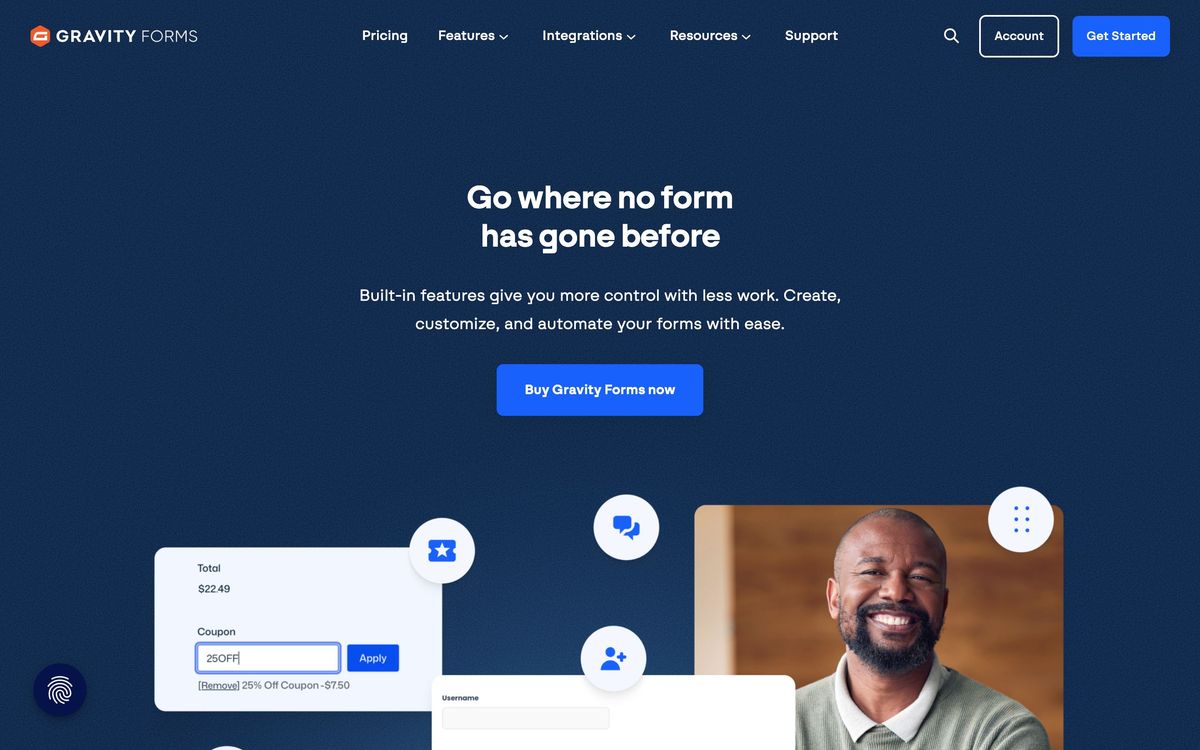 Gravity Forms, features page screenshot