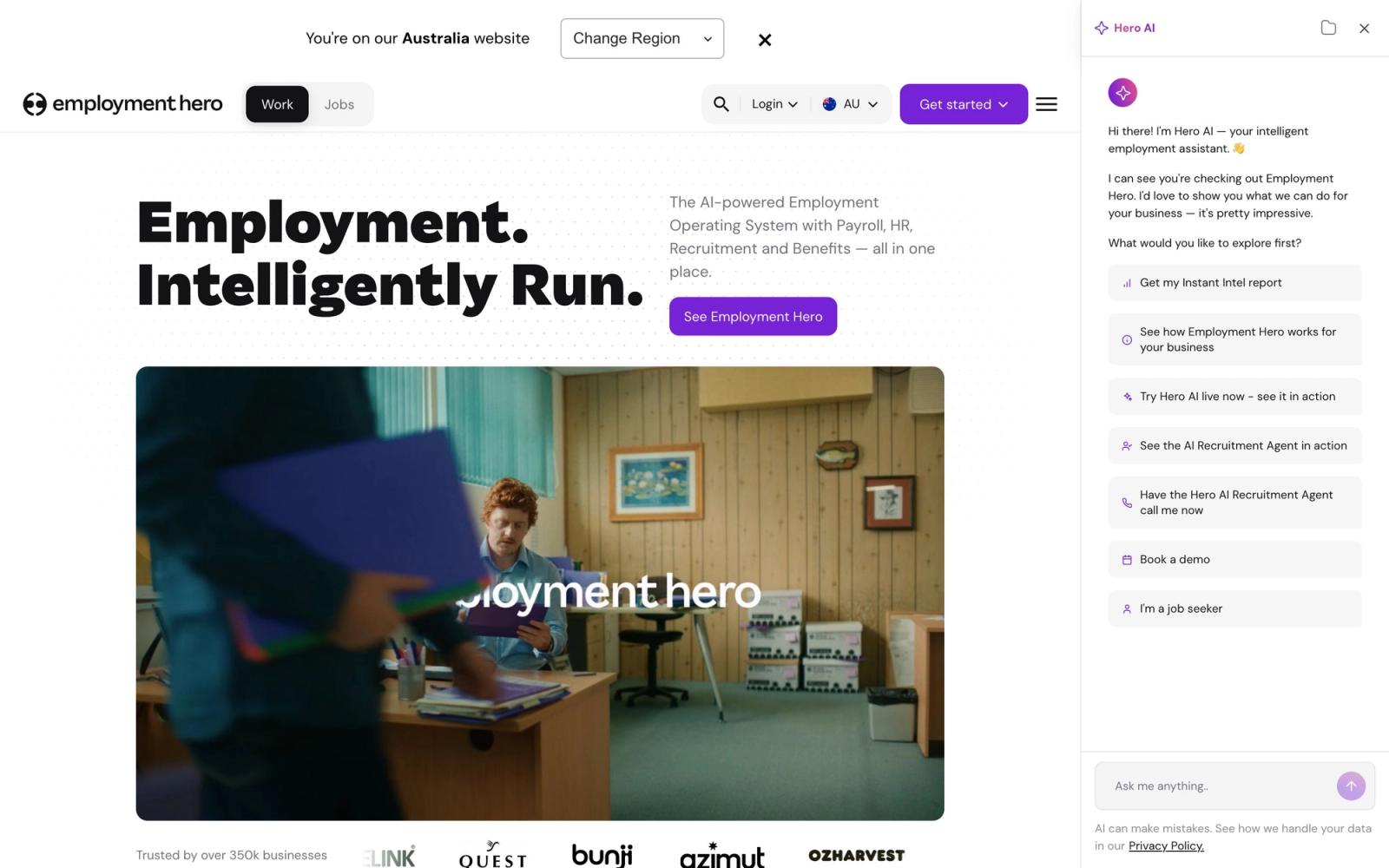 Employment Hero website, homepage