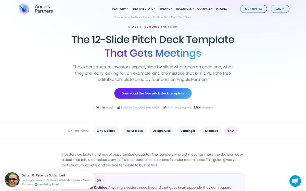 Angels Partners, templates page screenshot