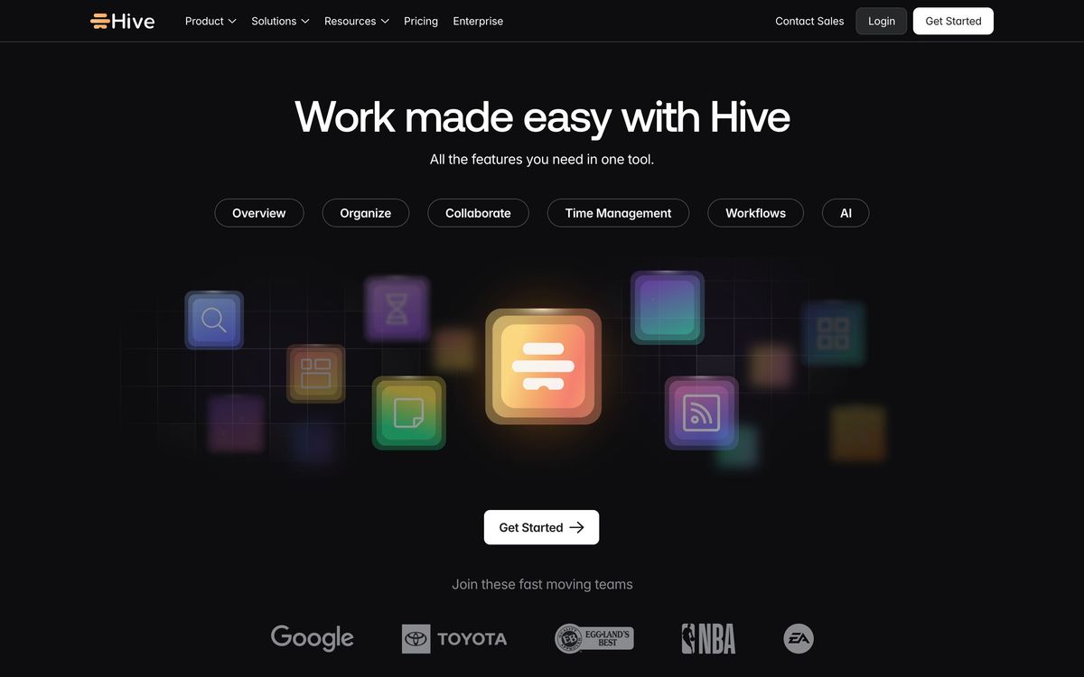 Hive, features page screenshot