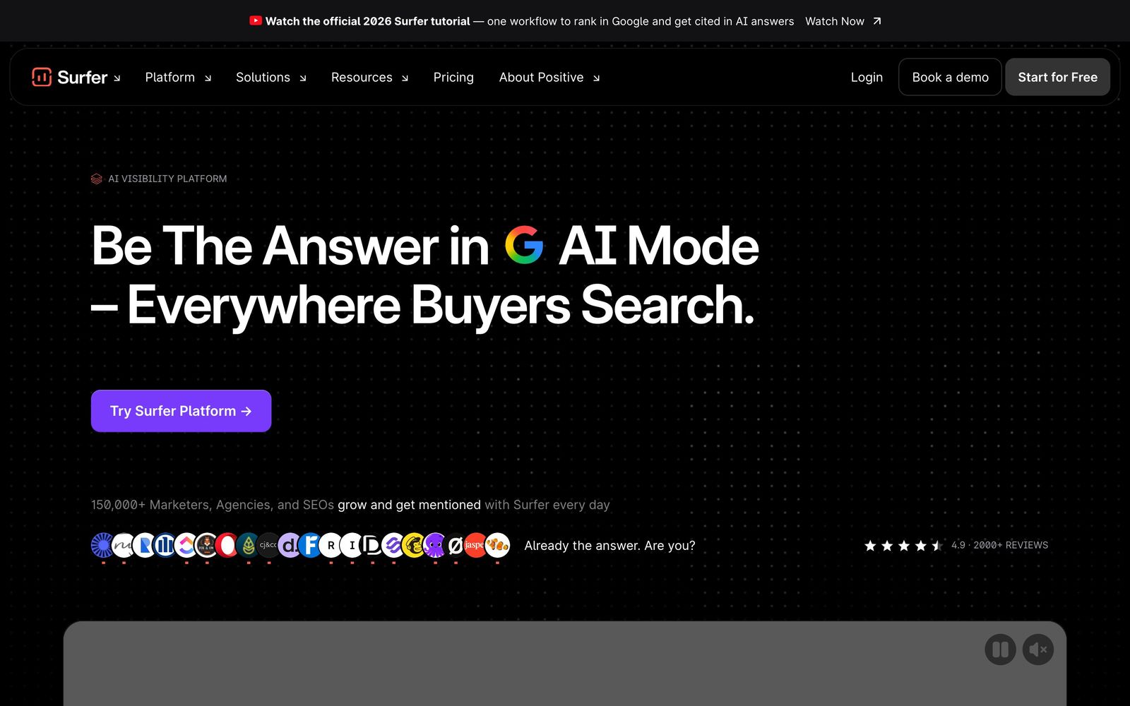 Surfer SEO website, homepage