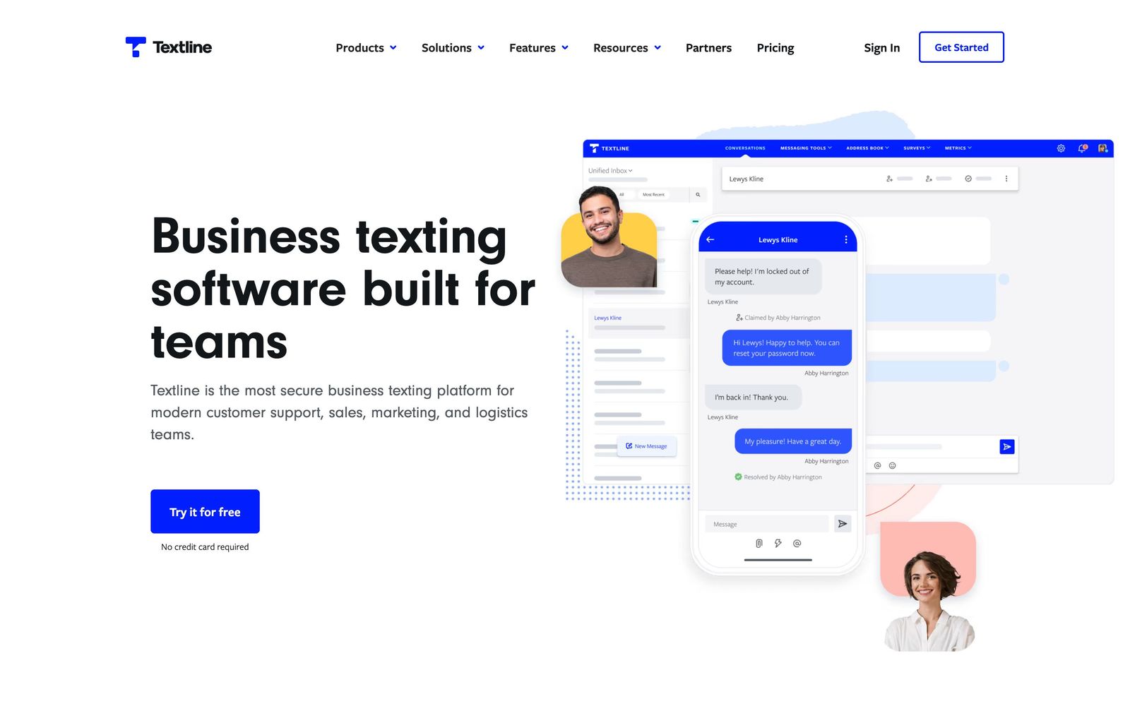 Textline website, homepage